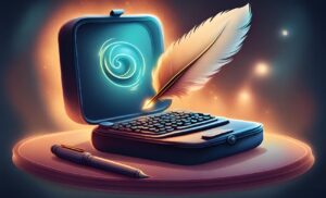 ChatGPT Writer, a stylized speech bubble with a quill pen inside, representing effortless communication and AI-powered writing assistance.