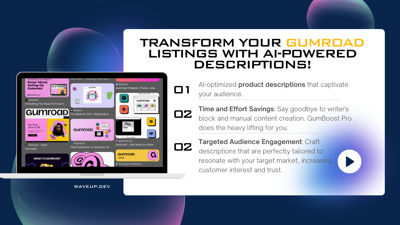 Gumroad Sales AI Tool - Boost With GumBoost Pro - Waveup