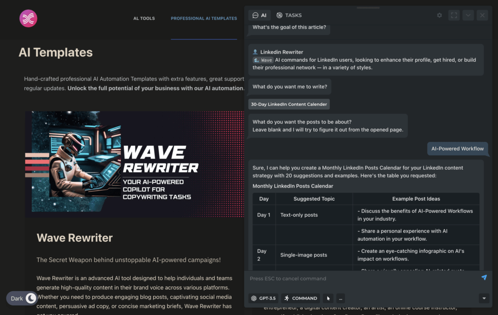 AI-Powered Workflow for 2024 using wave rewriter