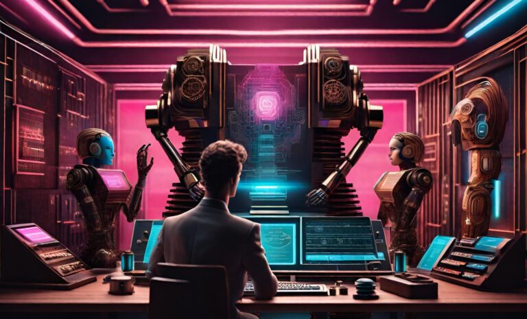 An illustration depicting the integration of AI tools like Harpa AI with Notion, showing the synergy between human creativity and AI capabilities. The image should showcase the collaboration between humans and AI to enhance content quality and creation efficiency